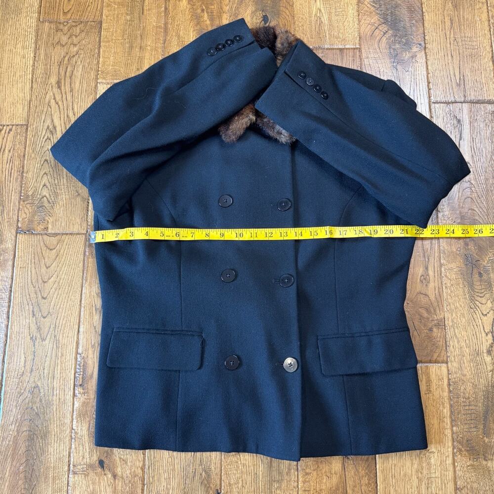 90s Ralph Lauren 100% Lambs Wool Jacket Suit Womens Sz 16 Faux Fur Collar Black - Picture 6 of 12